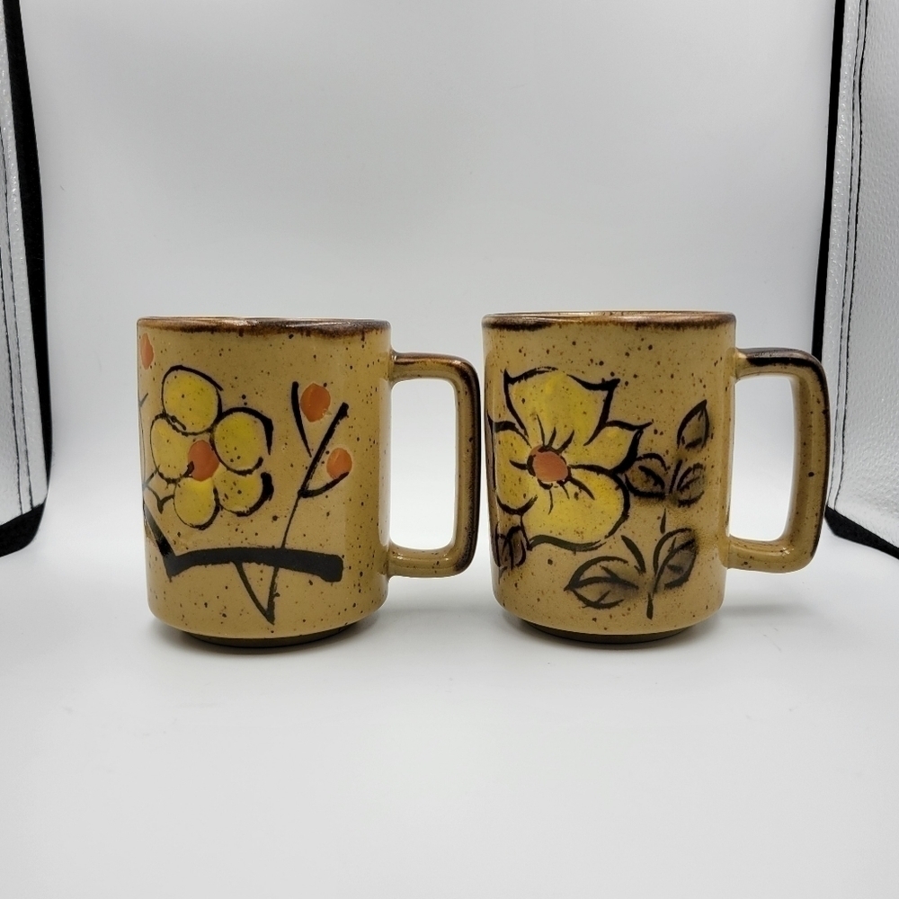 Vintage Fred Roberts Co Stoneware Floral Mugs (Set of 2)